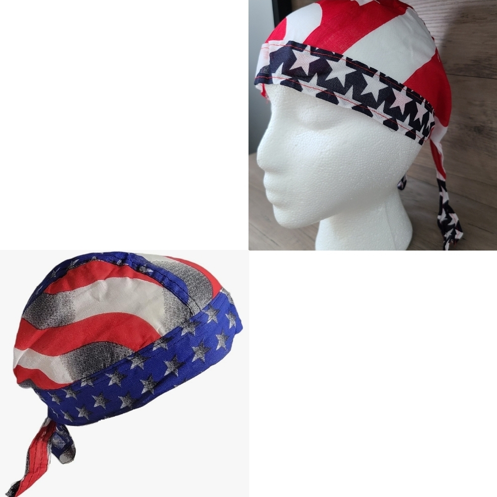 Two American Flag Bandana Caps, Skull Cap USA American Flag Head Wraps, 2 Durags